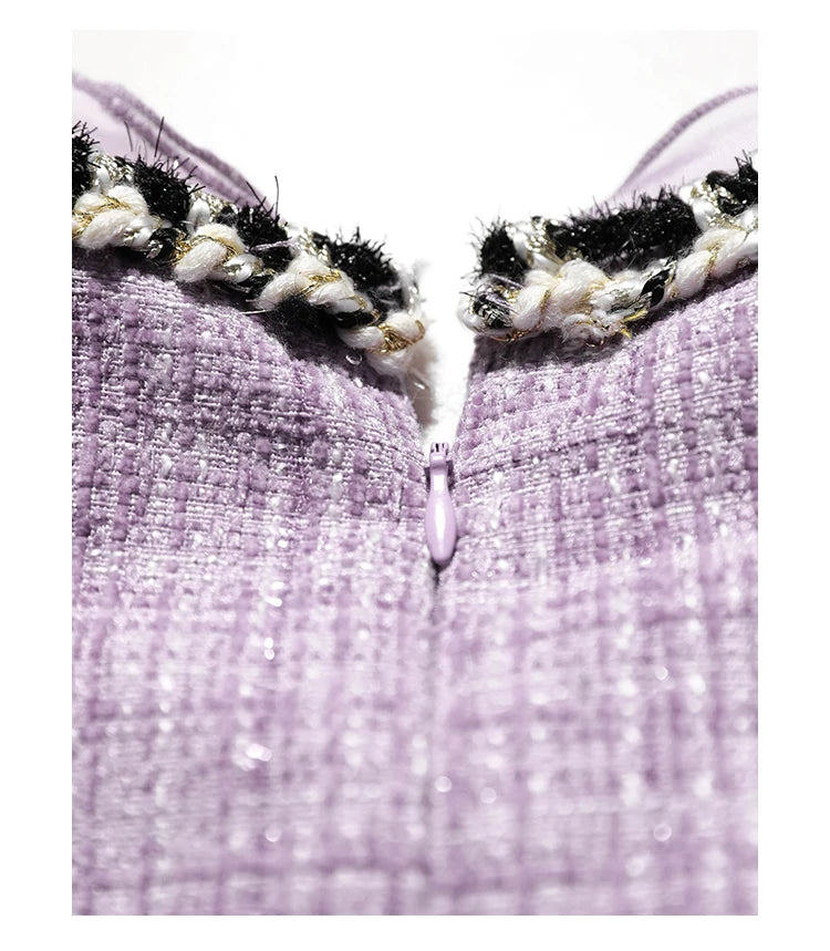 Elegant Purple Fungus Collar Slim Dress With Long Sleeves
