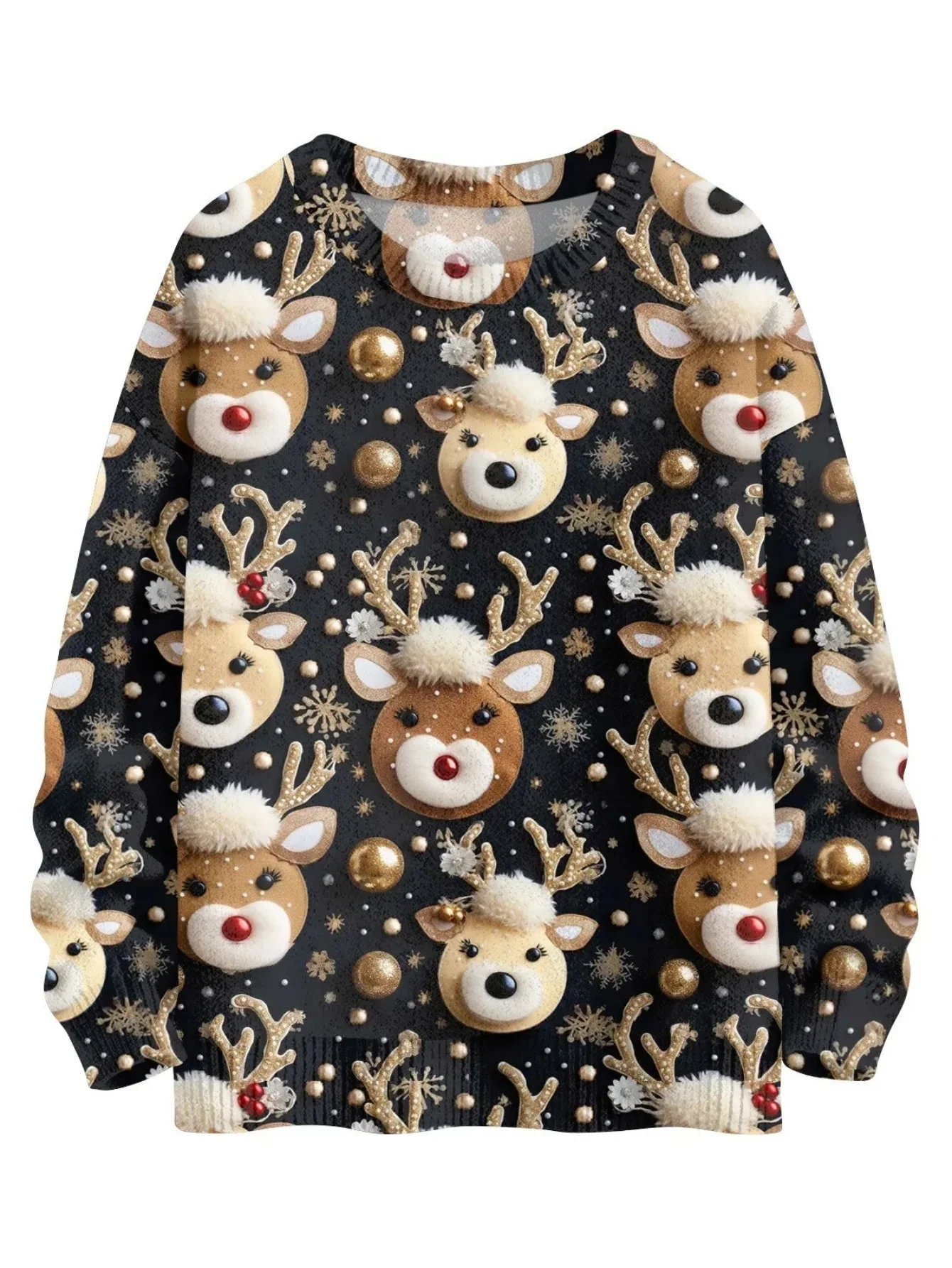 Christmas 3D Cute Reindeer Faces Collage Print Sweatshirt