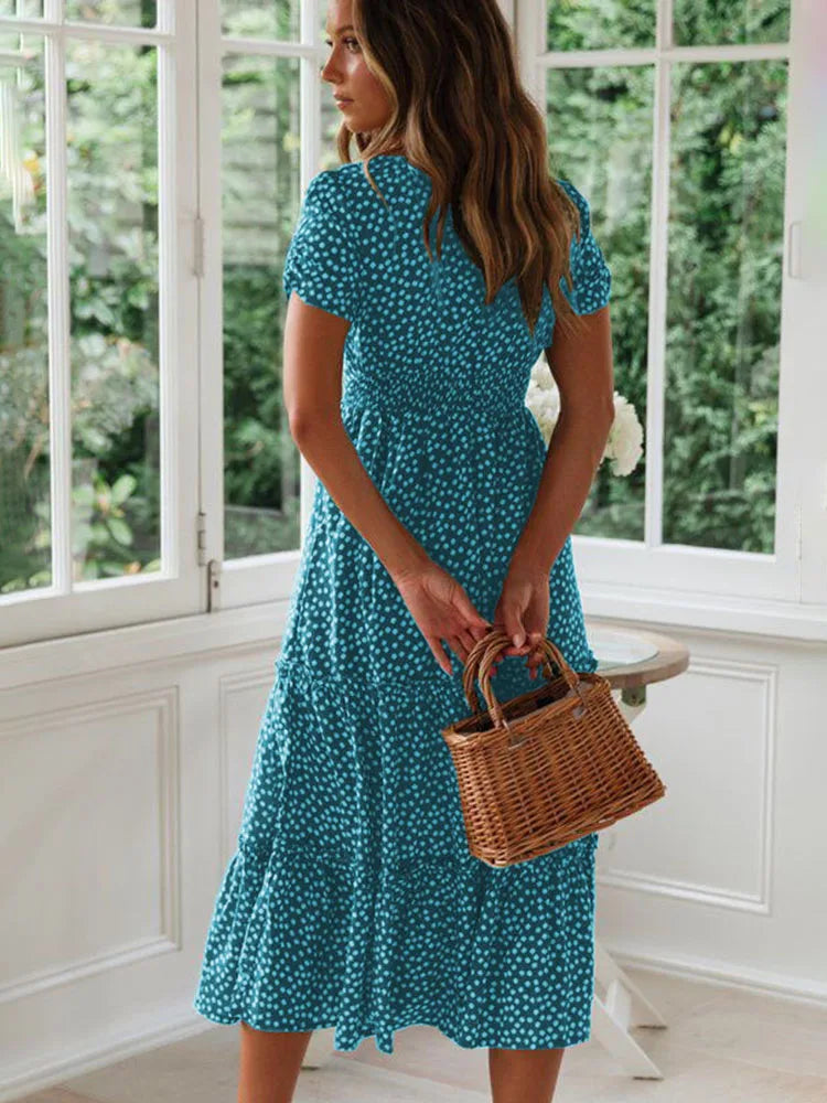 Sexy Floral Print Square Collar Midi Dress - Summer Ready