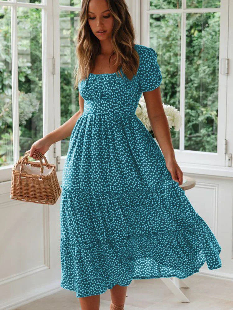 Sexy Floral Print Square Collar Midi Dress - Summer Ready