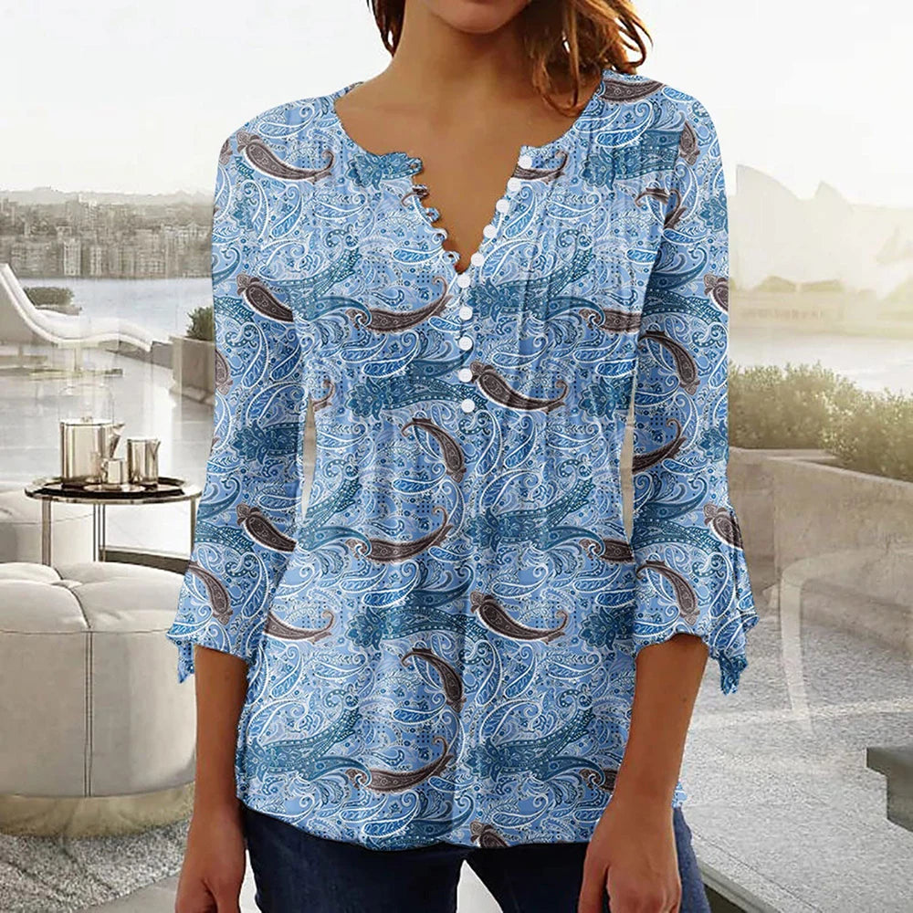 Everyday V-Neck Top for Women – Summer Floral Shirt