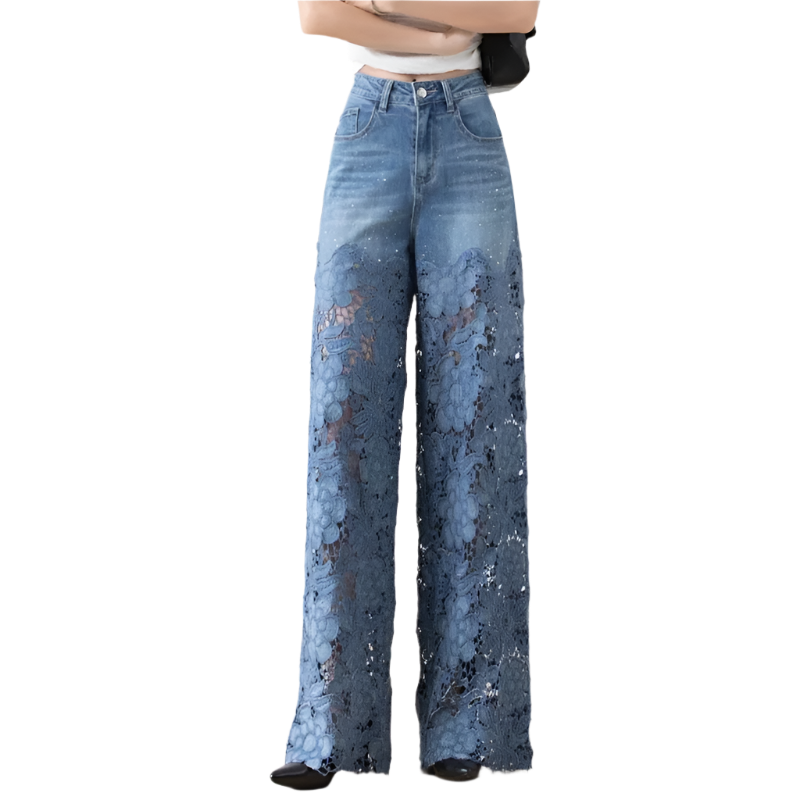 Women High Waist Lace Oversized Spring Jeans