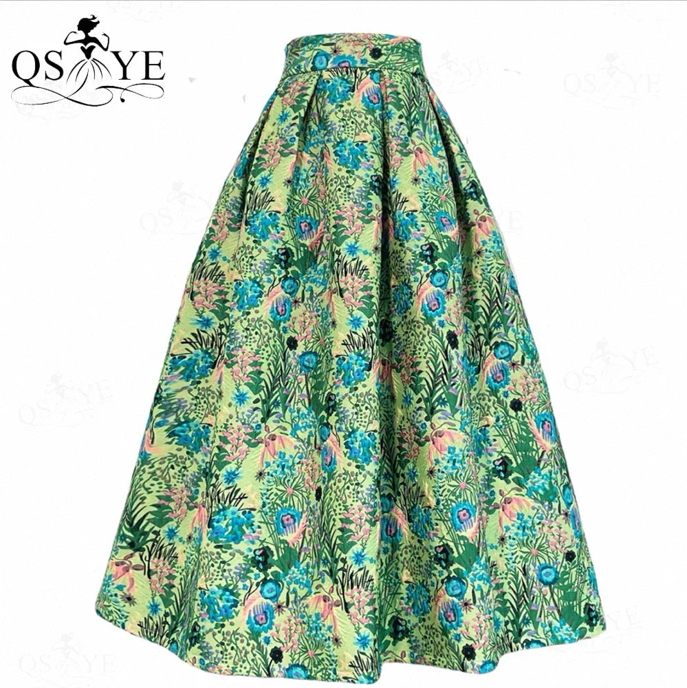 Fuchsia Cutwork Embroidery A-Line Satin Overlay Maxi Evening Gown Skirt