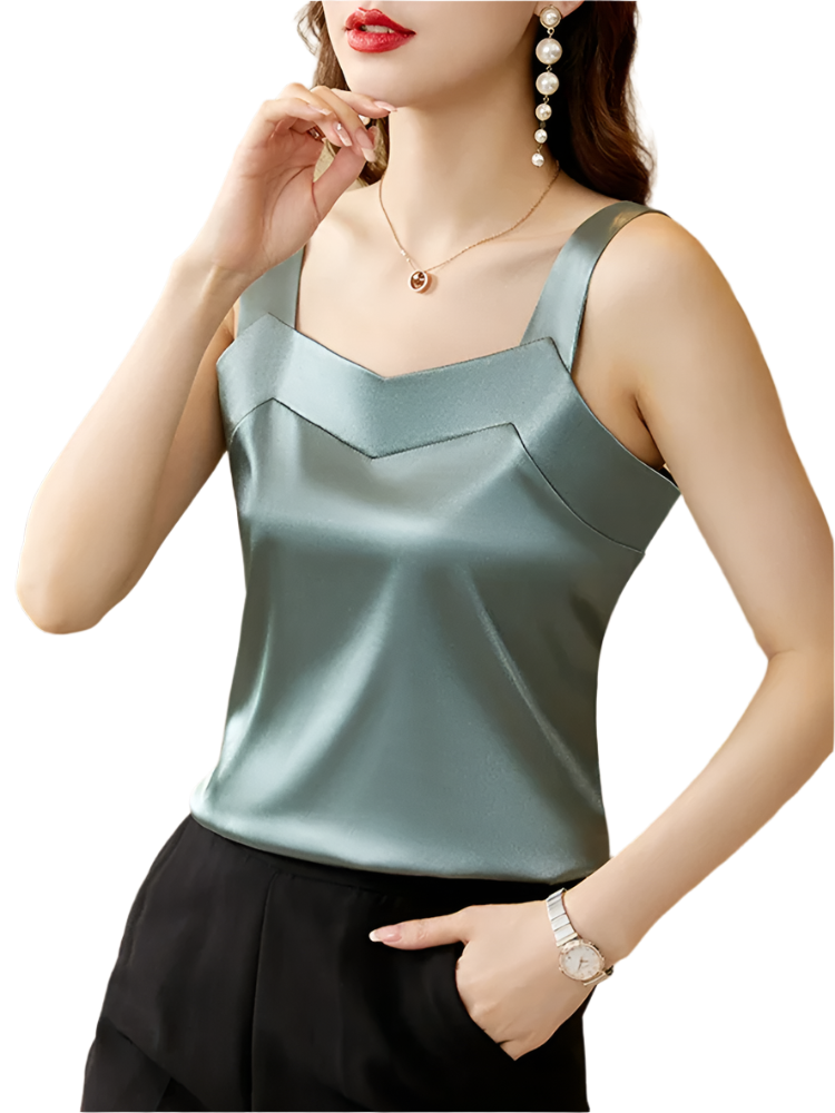 Satin Sleeveless Corset Blouse – Women’s Silk Look Tank Top