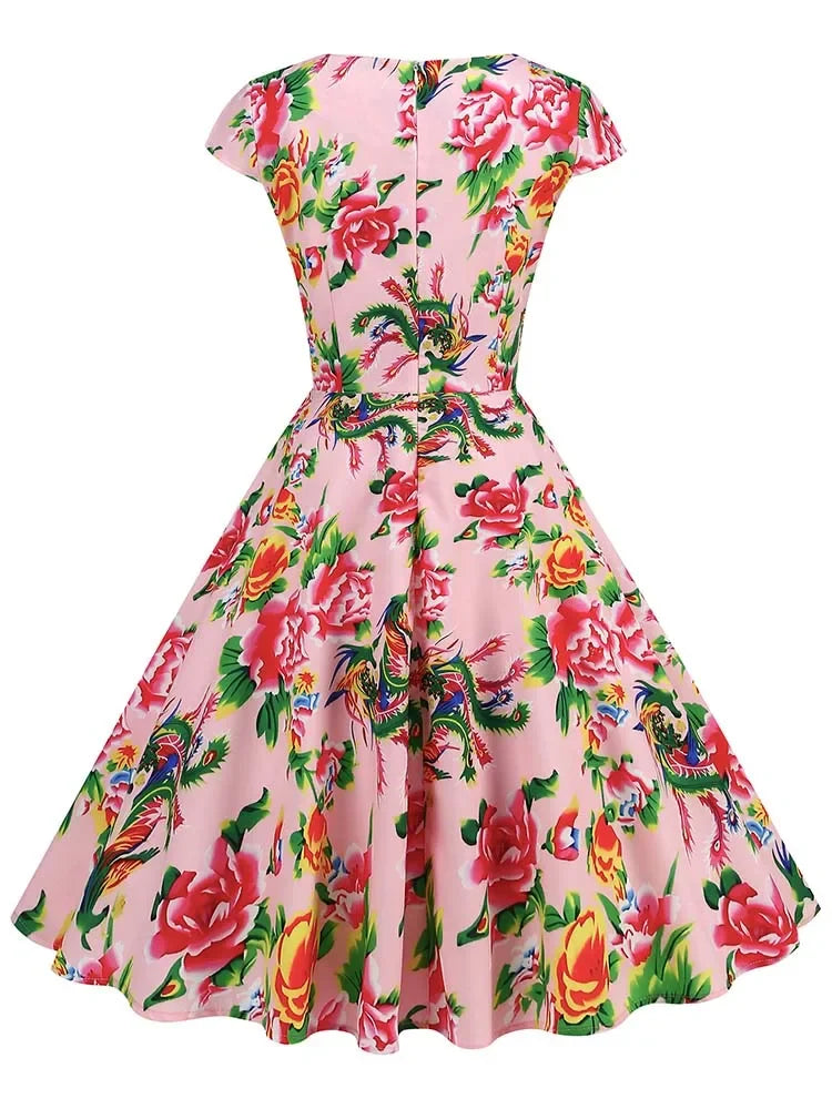 50s Floral Print Vintage Dress - Pinup Tea Party Ready