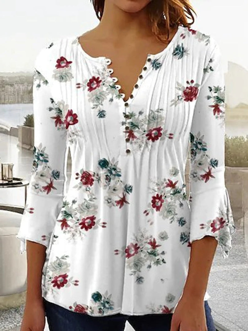 Printed Long Sleeve Blouse – Elegant Loose Fit Women’s Shirt