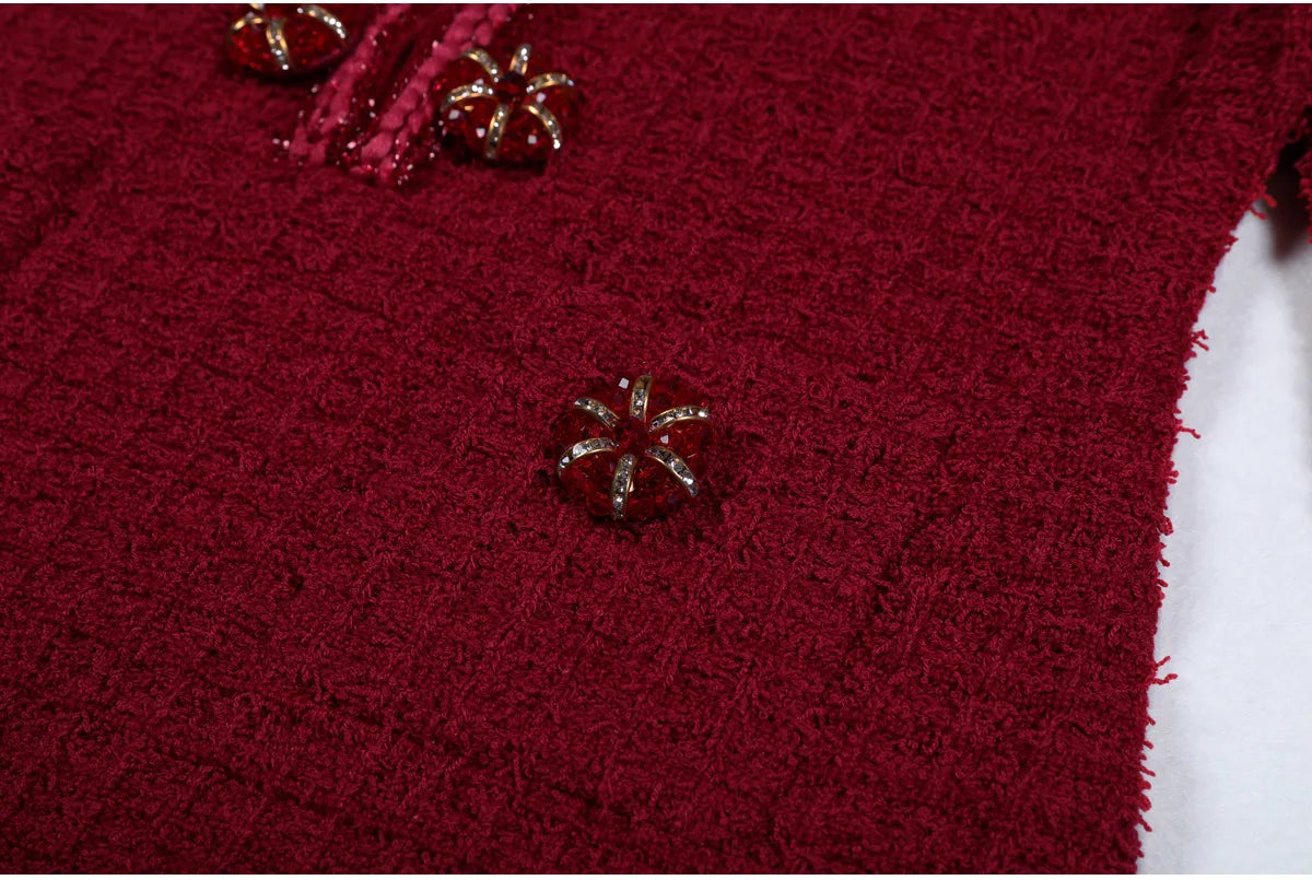 Luxury Double Breasted Crystal Bead Knit Evening Dress