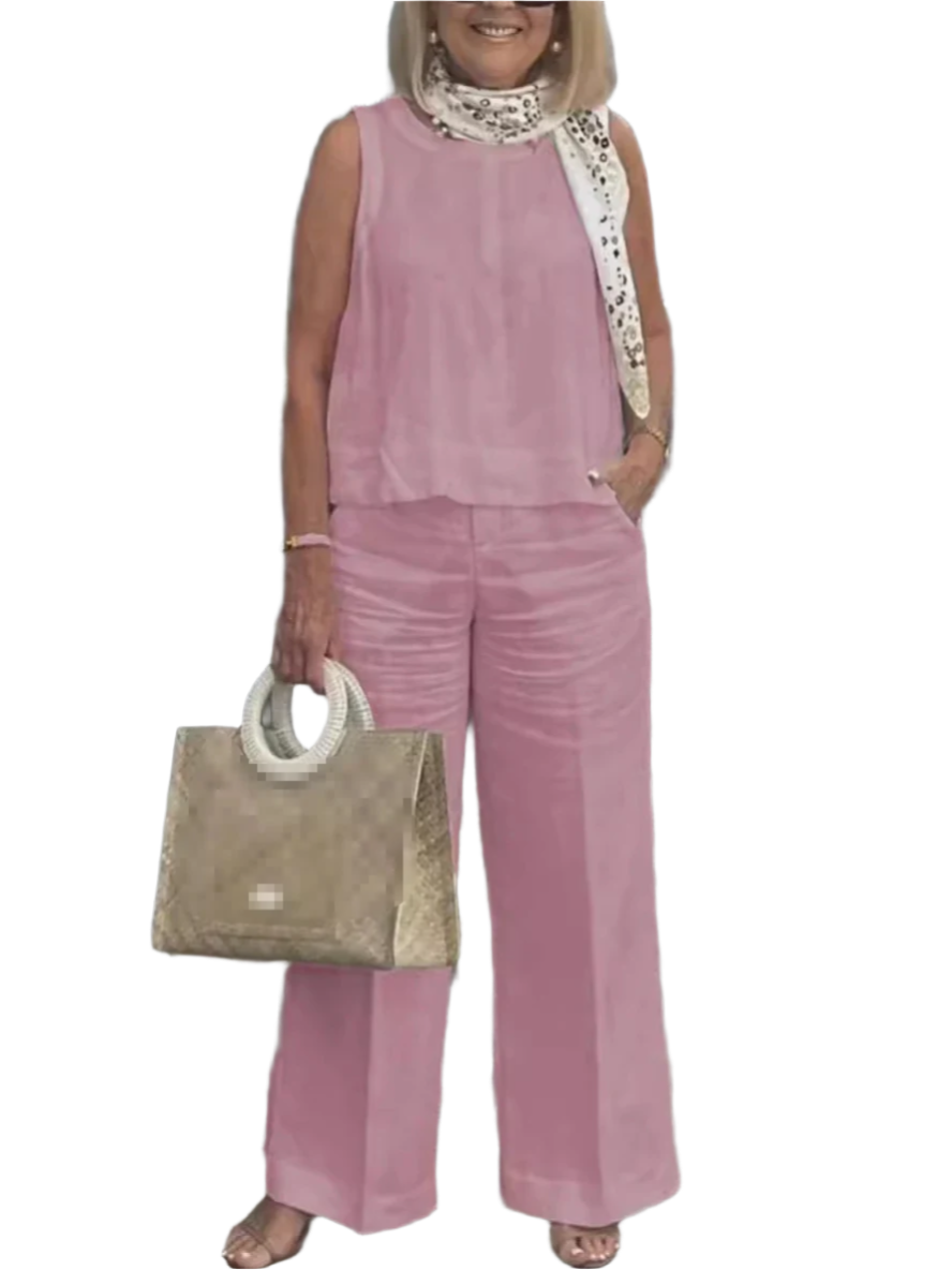 Women’s Summer 2-Piece Sleeveless Wide Leg Linen Set