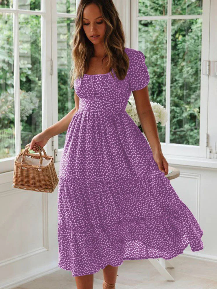 Sexy Floral Print Square Collar Midi Dress - Summer Ready