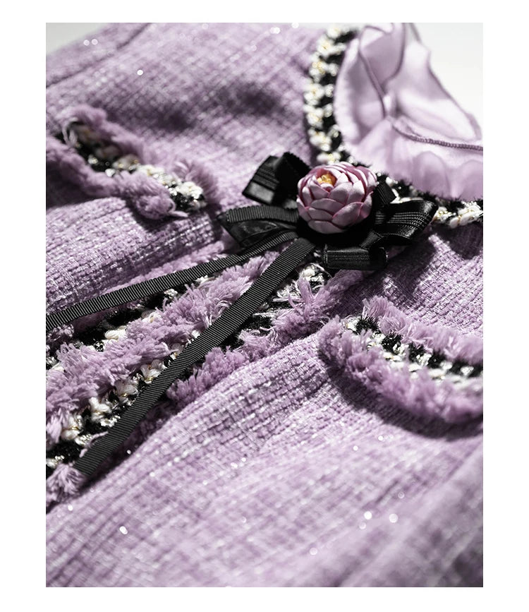 Elegant Purple Fungus Collar Slim Dress With Long Sleeves