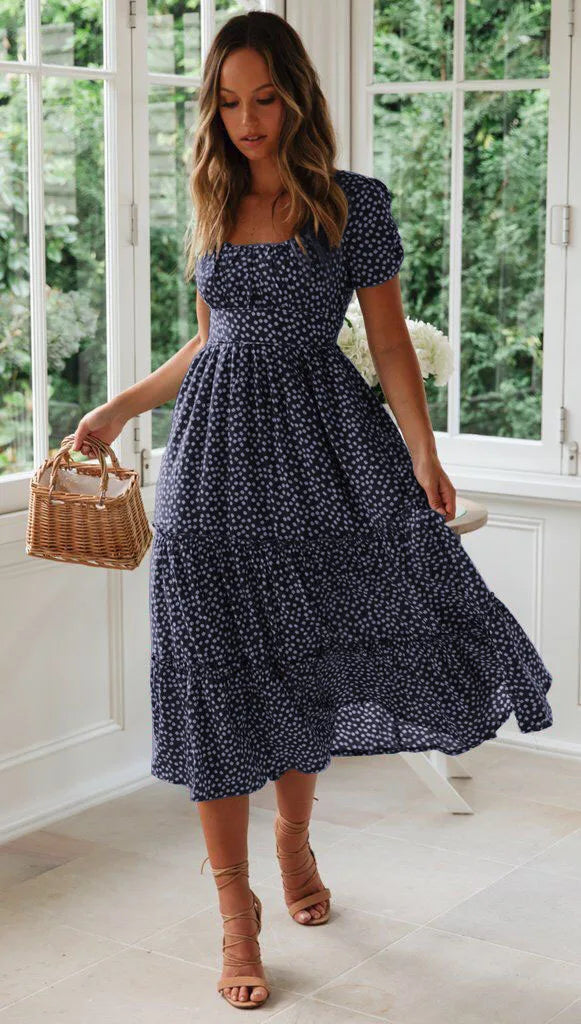 Sexy Floral Print Square Collar Midi Dress - Summer Ready