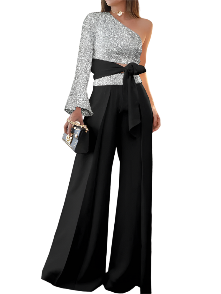 Women's Glitter Wide Leg Elegant One Piece Formal Jumpsuit