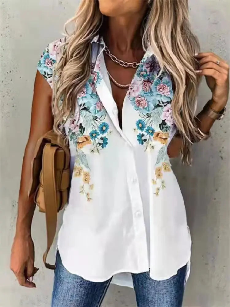 Short Sleeve Print Cardigan – Women’s Loose Fit Summer Shirt