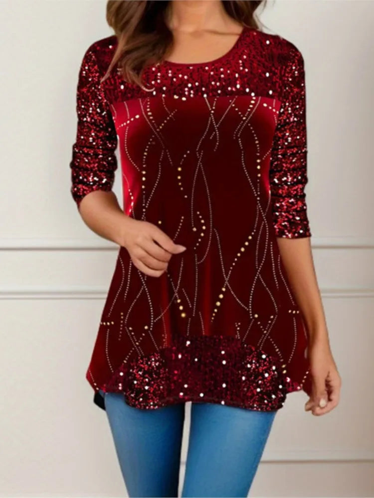 Printed Long Sleeve Tunic Shirt – Women’s Casual Fall Winter Top