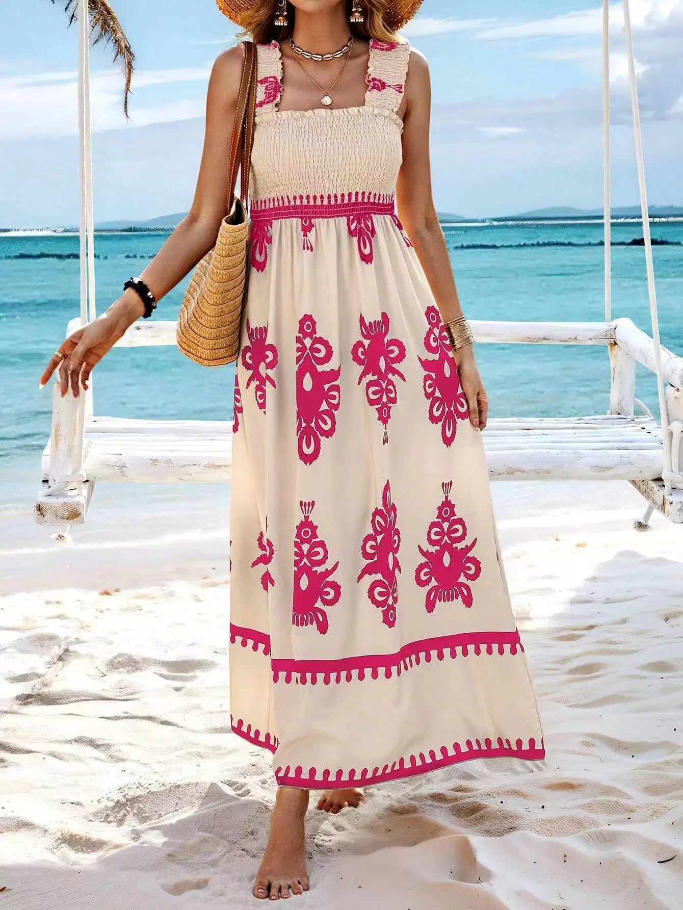Summer Floral Spaghetti Strap Maxi Dress - Lightweight