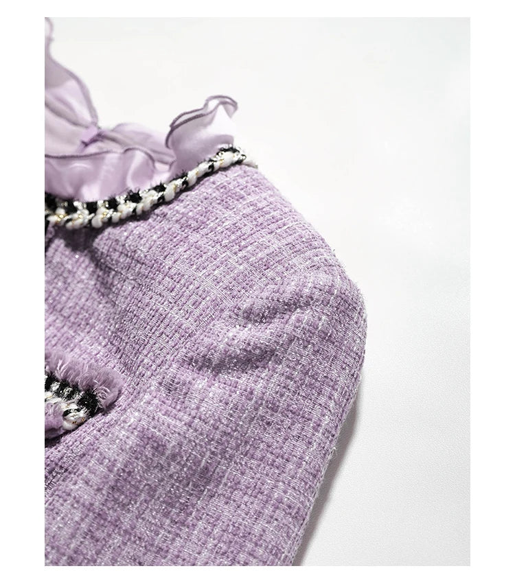 Elegant Purple Fungus Collar Slim Dress With Long Sleeves