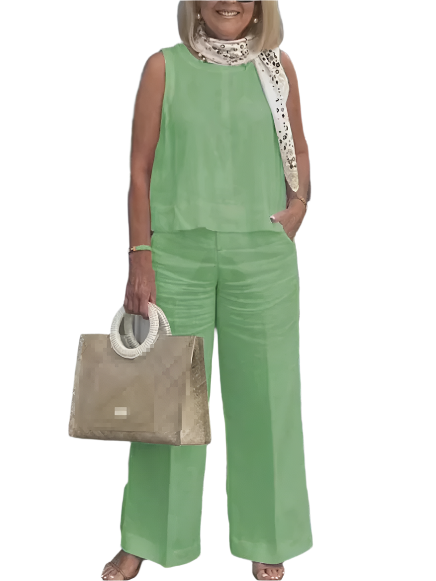 Women’s Summer 2-Piece Sleeveless Wide Leg Linen Set