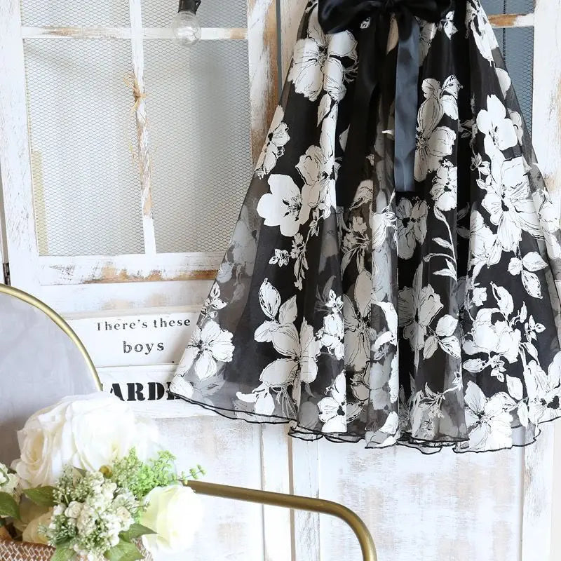 Printed Organza Floral Skirt – Vintage A-Line Style