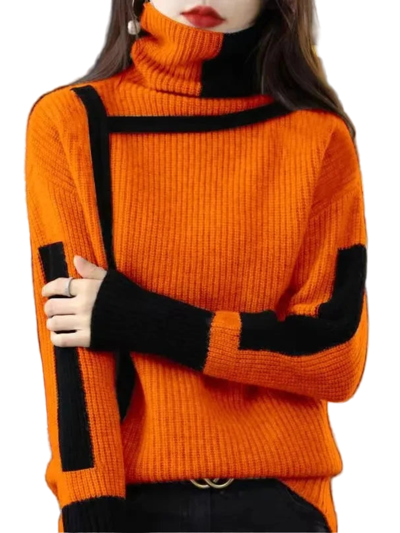 Cozy High Collar Knit Pullover Sweater For Women