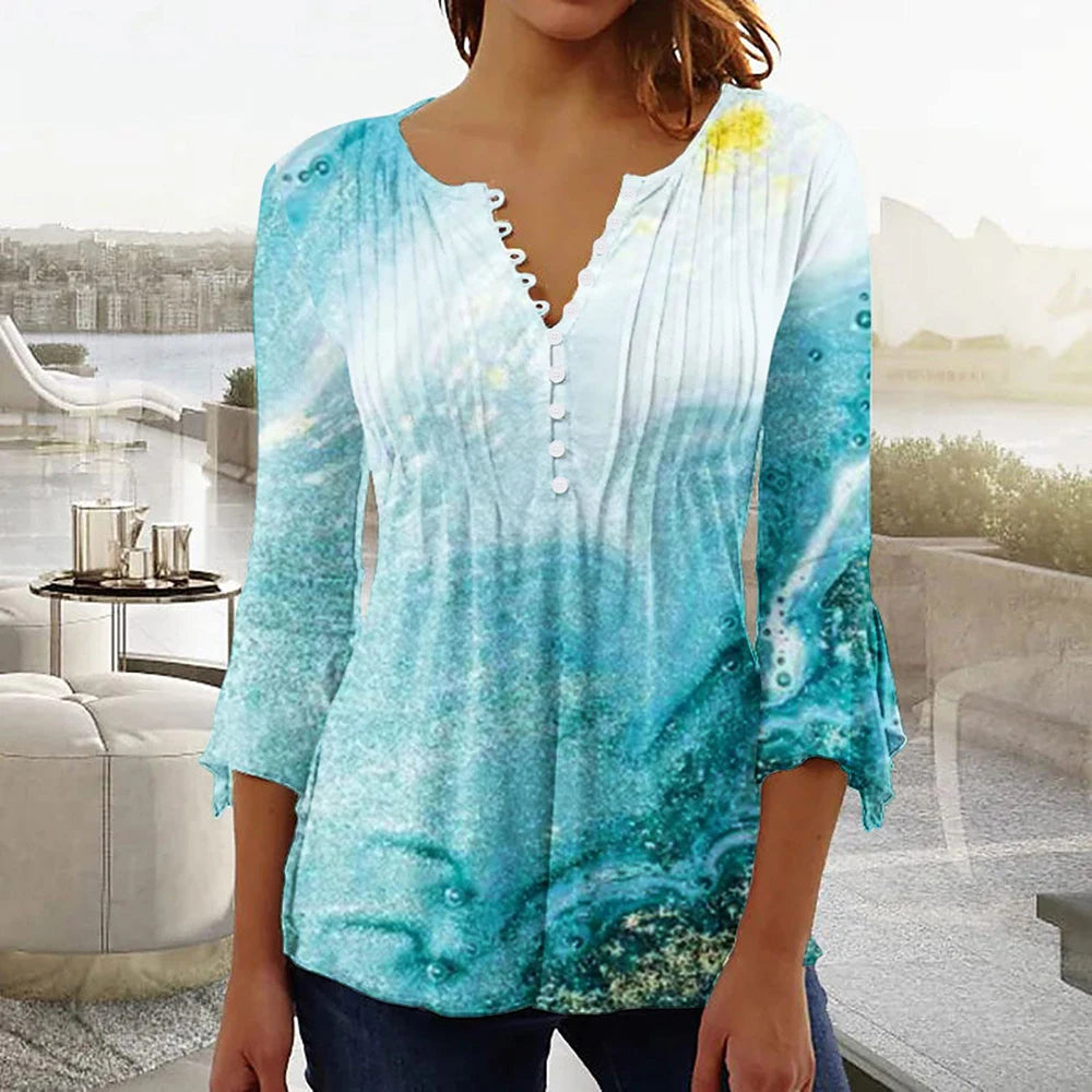 Colorful Graphic Pullover – Women’s Short Sleeve Summer Shirt