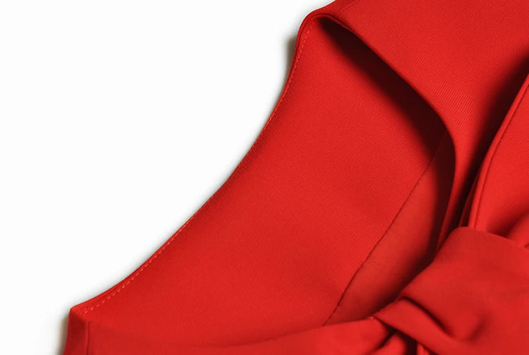 Red Winter Dress With Bow O Neck Long Sleeve Slim Fit