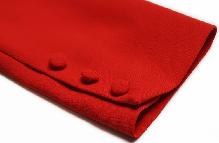 Red Winter Dress With Bow O Neck Long Sleeve Slim Fit