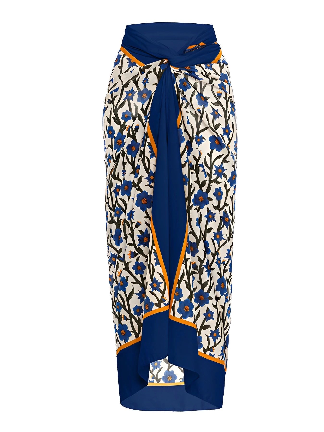 One-Piece Blue Flower Vine Swimsuit & Sarong Beachwear Set