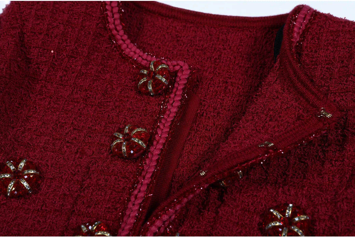 Luxury Double Breasted Crystal Bead Knit Evening Dress