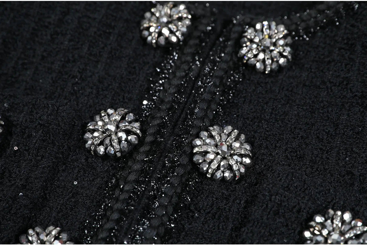Luxury Double Breasted Crystal Bead Knit Evening Dress