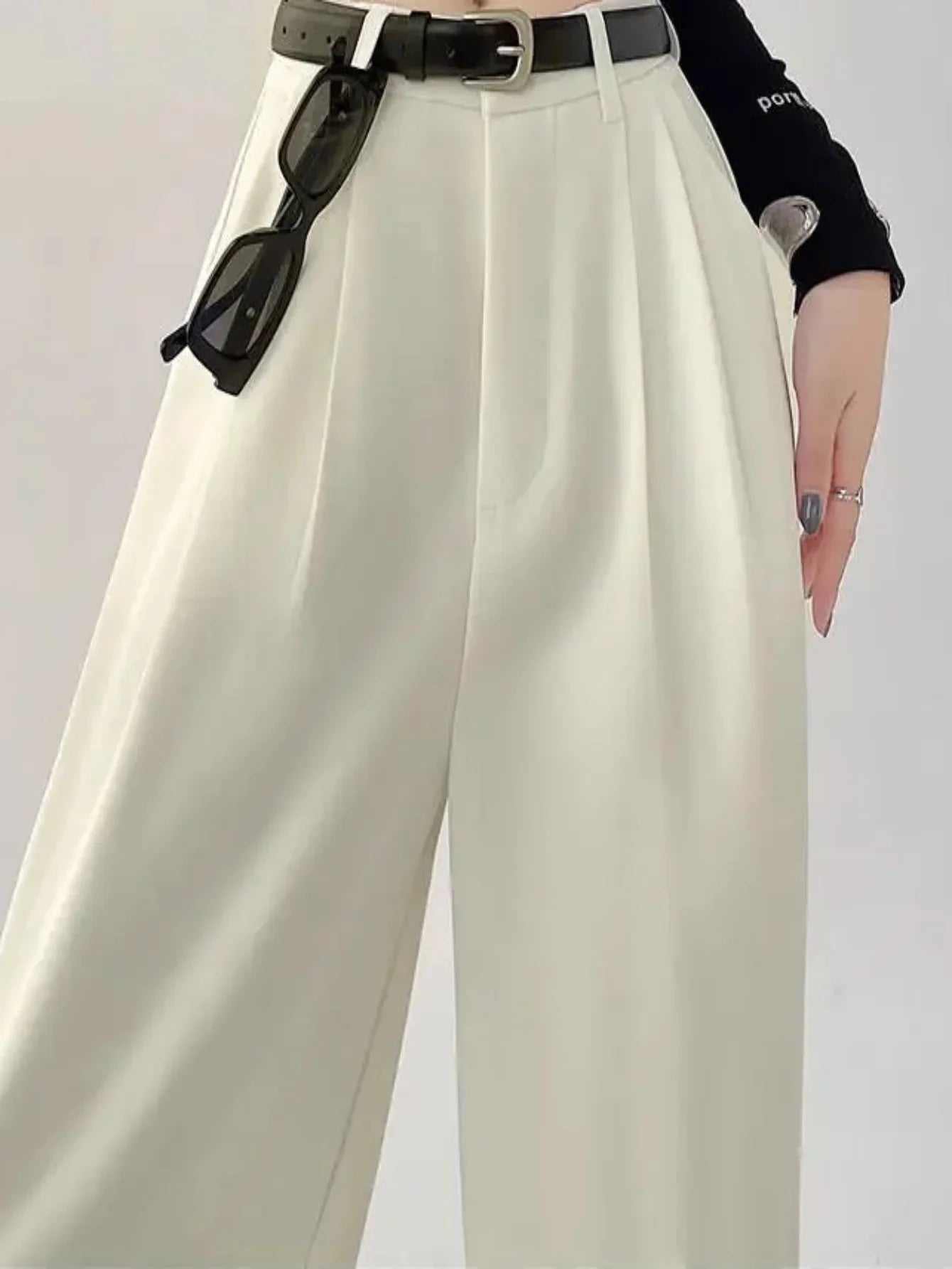 Women's High Waist Loose Fit Wide Leg Polyester Viscose Pants