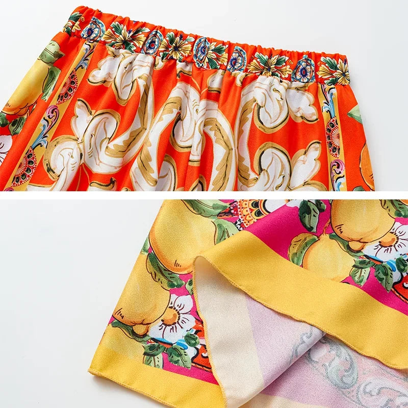 Mosaic Print One-Piece Swimsuit & Skirt Set