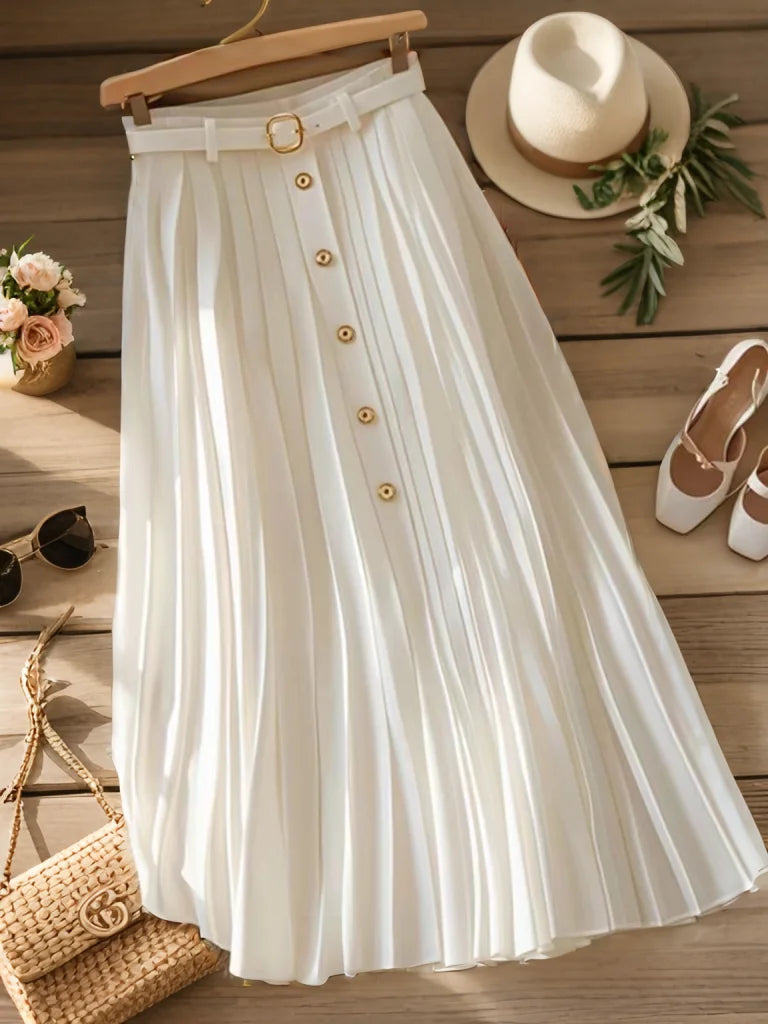 Light Luxury Pleated White A-Line Skirt – Summer Slim Fit