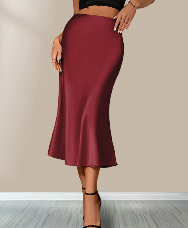 Satin High Waist Pencil Skirt – Office Style