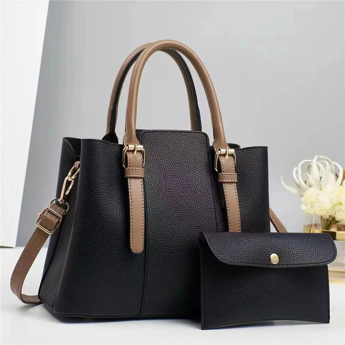 Splicing Handbag Square Single Strap Shoulder Zipper PU