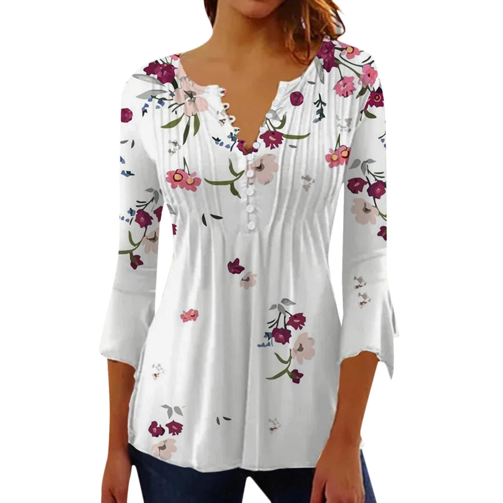 Women’s Floral V-Neck Summer Shirt – Casual Streetwear Top