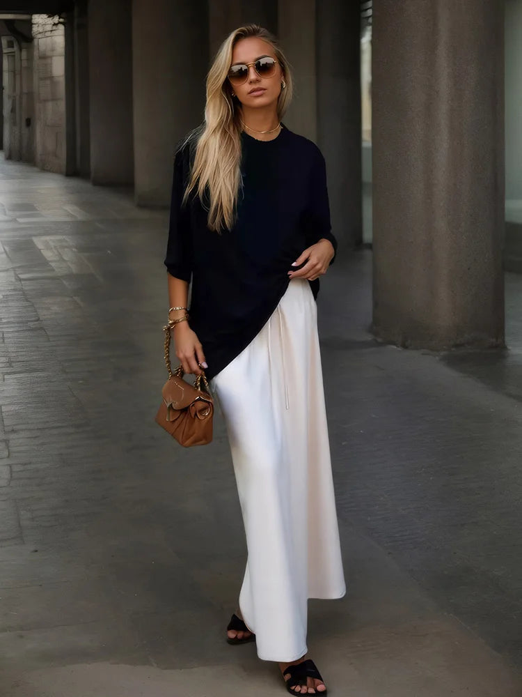 Spring Summer Straight Maxi Satin Silk Skirts