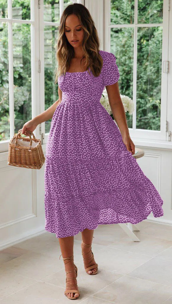 Sexy Floral Print Square Collar Midi Dress - Summer Ready