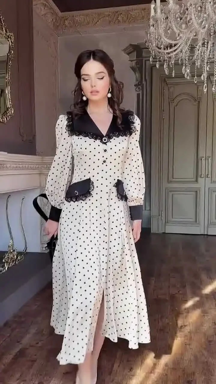 Slim Print Womens Dress With Doll Collar For Office Midi