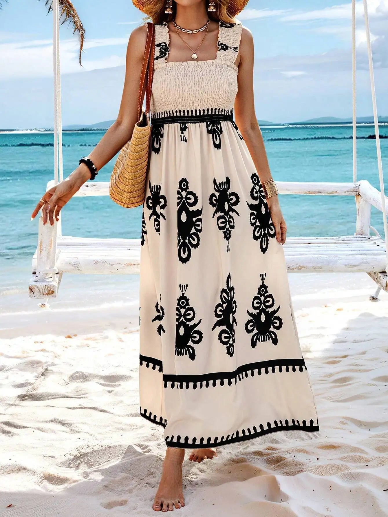 Summer Floral Spaghetti Strap Maxi Dress - Lightweight