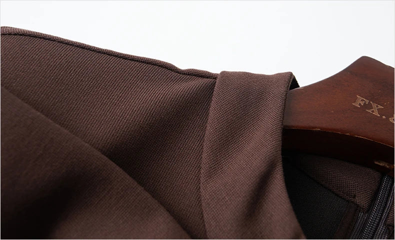 Autumn Runway Midi Dress Stand Neckline Long Sleeve XXL
