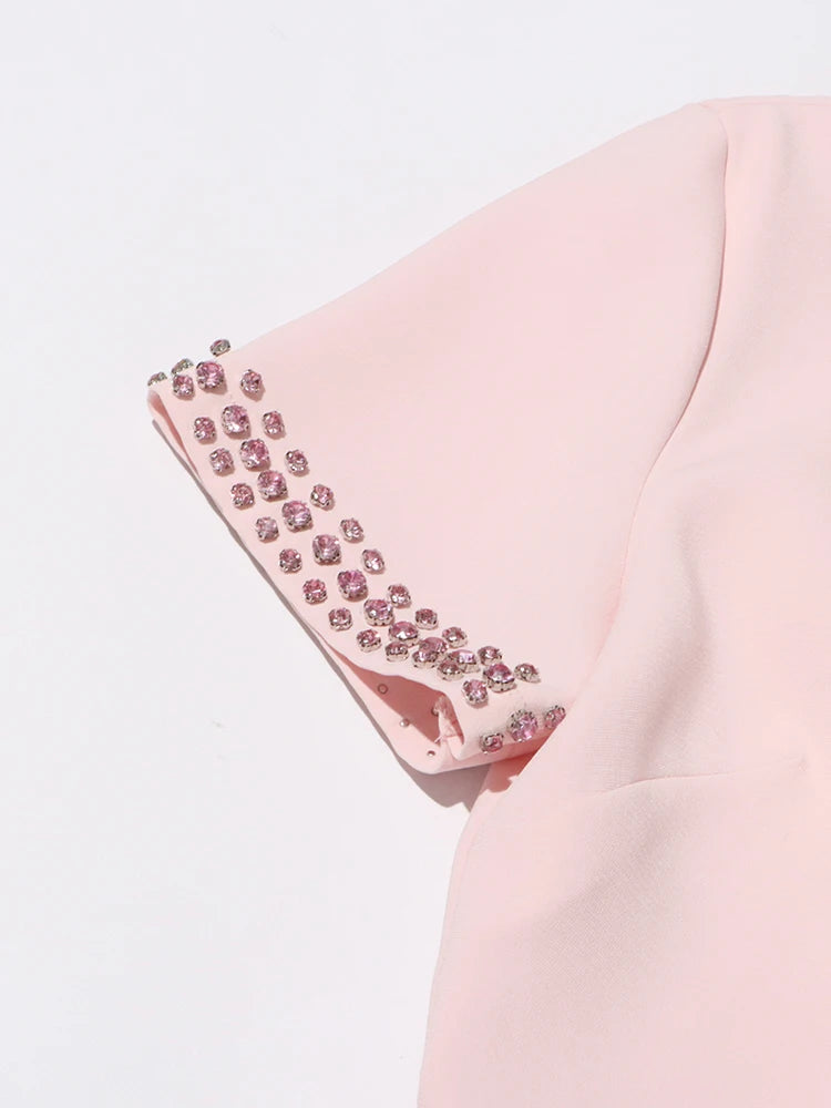 Patchwork Diamond Dress With Bowknot For Women High Waist
