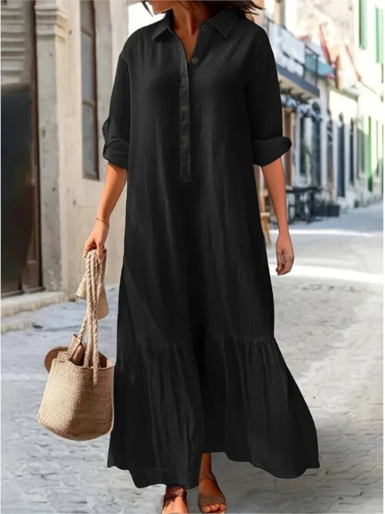 Casual Long Sleeve Dress for Women - Elegant Office Shirt