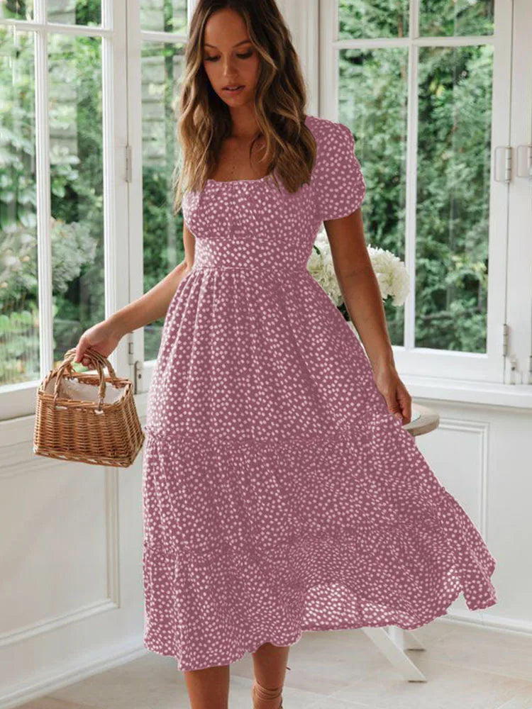 Sexy Floral Print Square Collar Midi Dress - Summer Ready