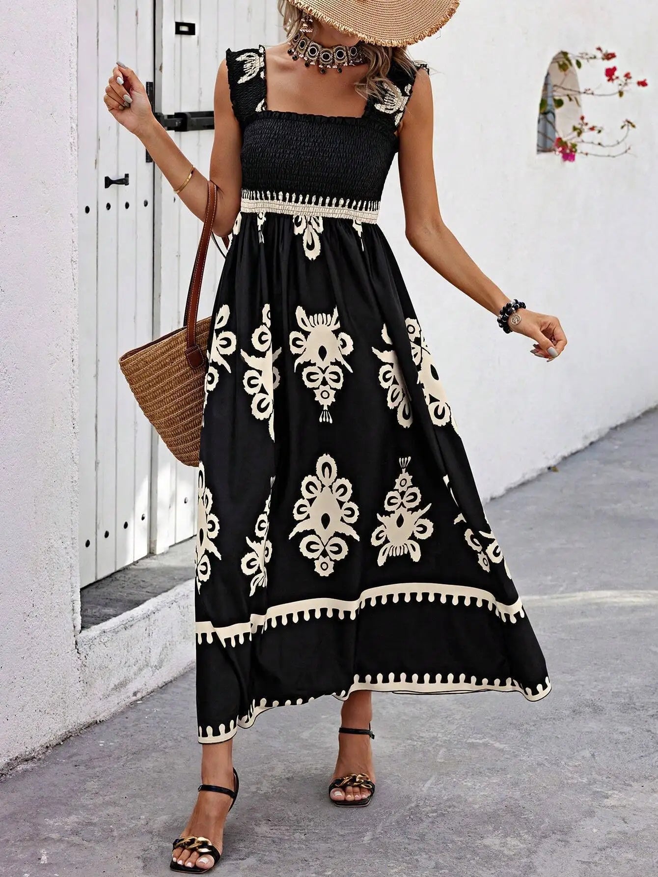 Summer Floral Spaghetti Strap Maxi Dress - Lightweight