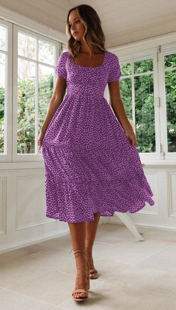 Sexy Floral Print Square Collar Midi Dress - Summer Ready