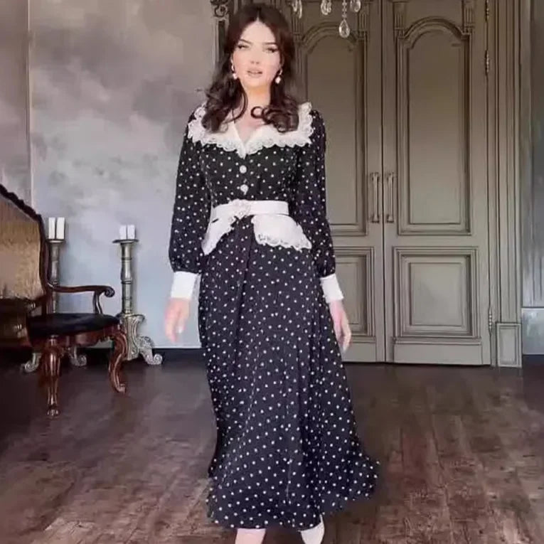 Slim Print Womens Dress With Doll Collar For Office Midi