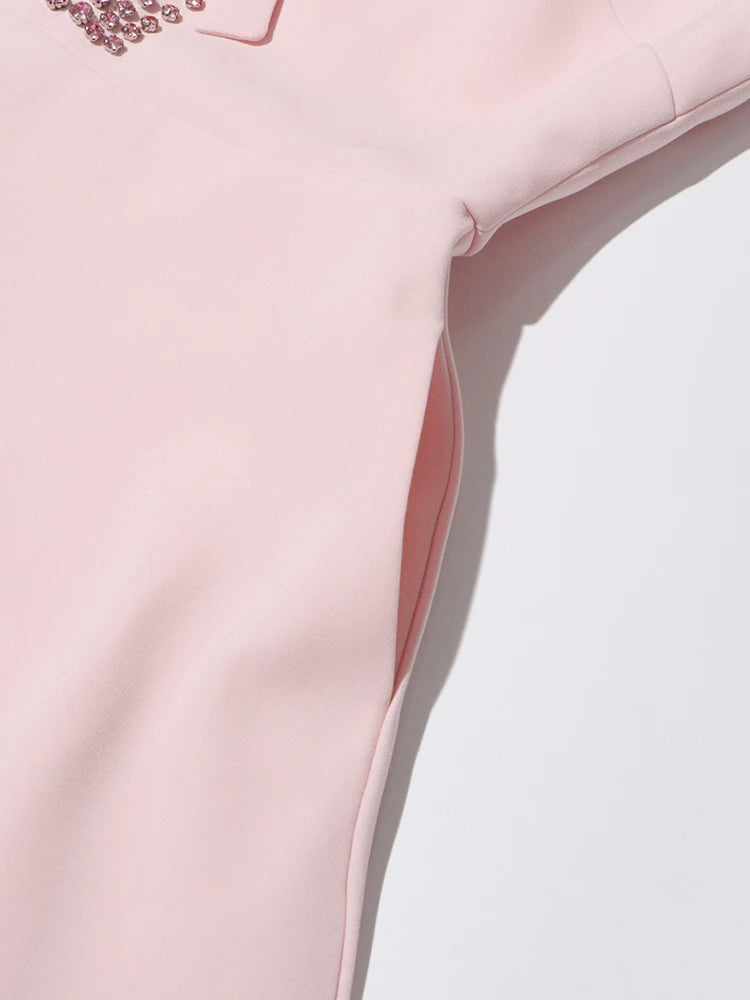 Patchwork Diamond Dress With Bowknot For Women High Waist