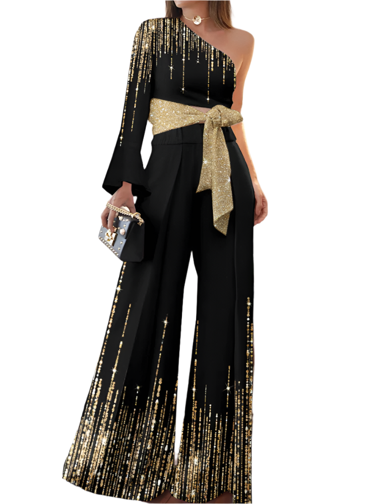 Women's Glitter Wide Leg Elegant One Piece Formal Jumpsuit