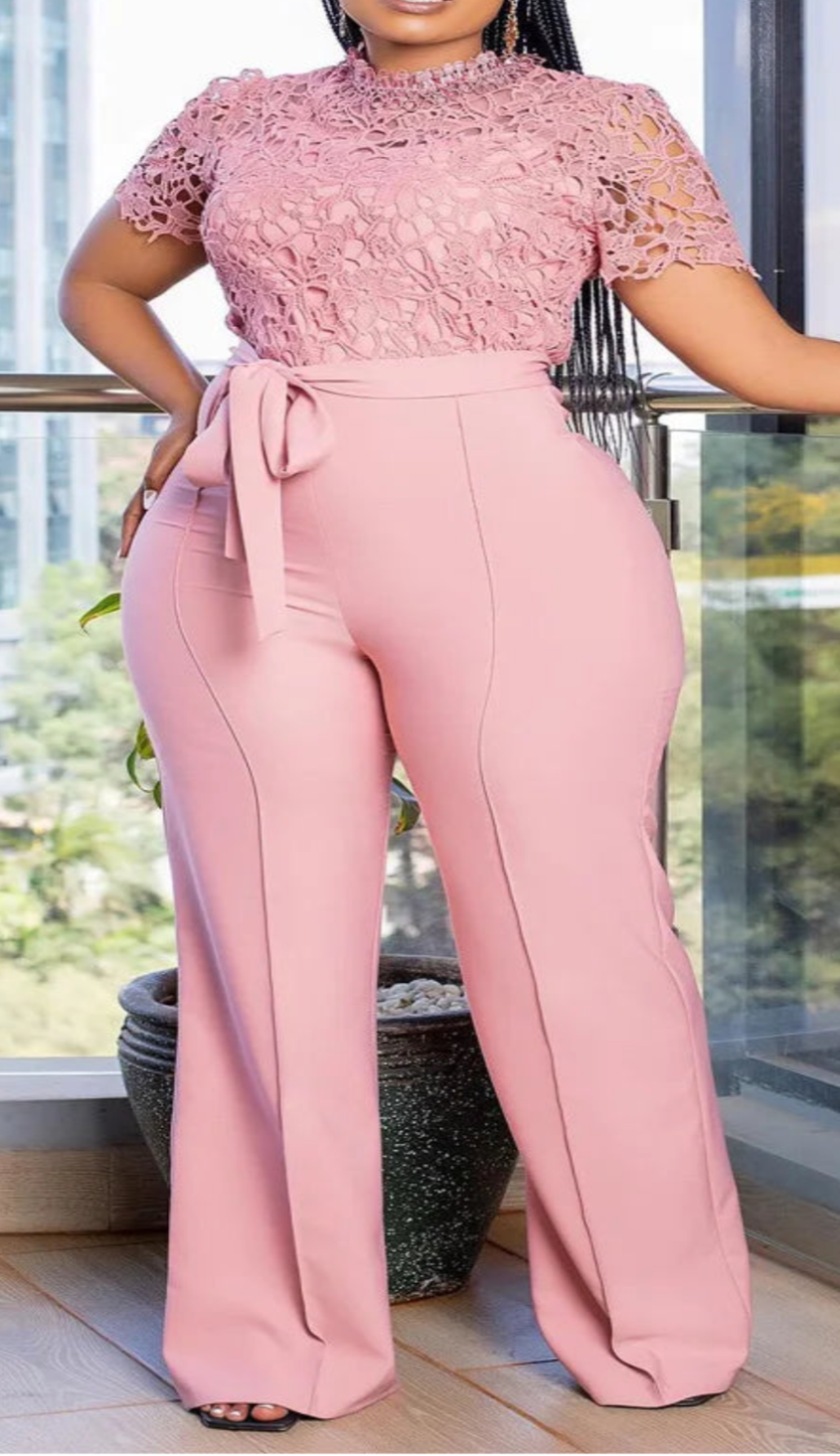 Women's Straight O Neck Lace Patchwork Jumpsuit | Polyester