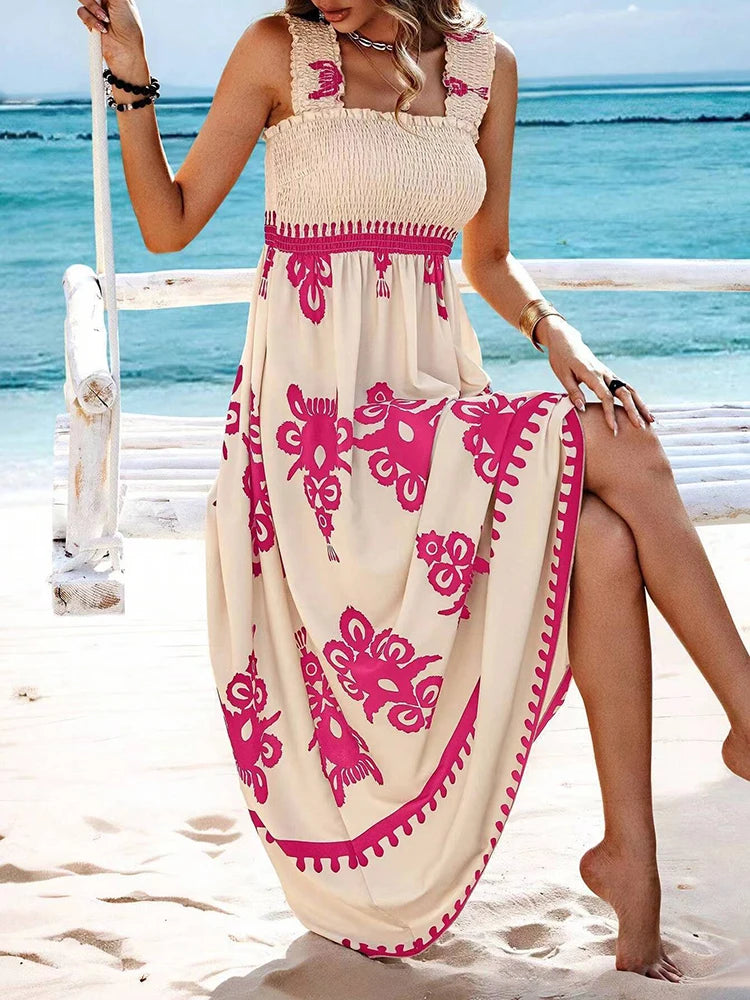 Summer Floral Spaghetti Strap Maxi Dress - Lightweight
